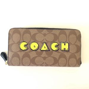 Coach Accordian Zip Wallet Signature PAC-man Logo